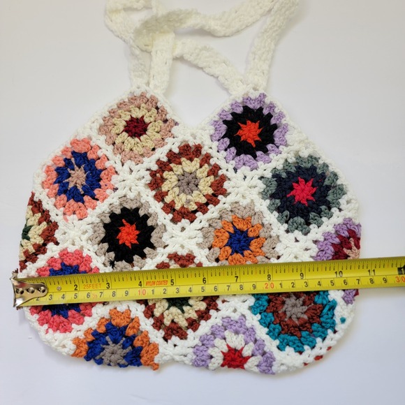 NEW Handmade Crochet Knit Granny Squares Mini Tote Bag Boho Hand Bag - Picture 3 of 8